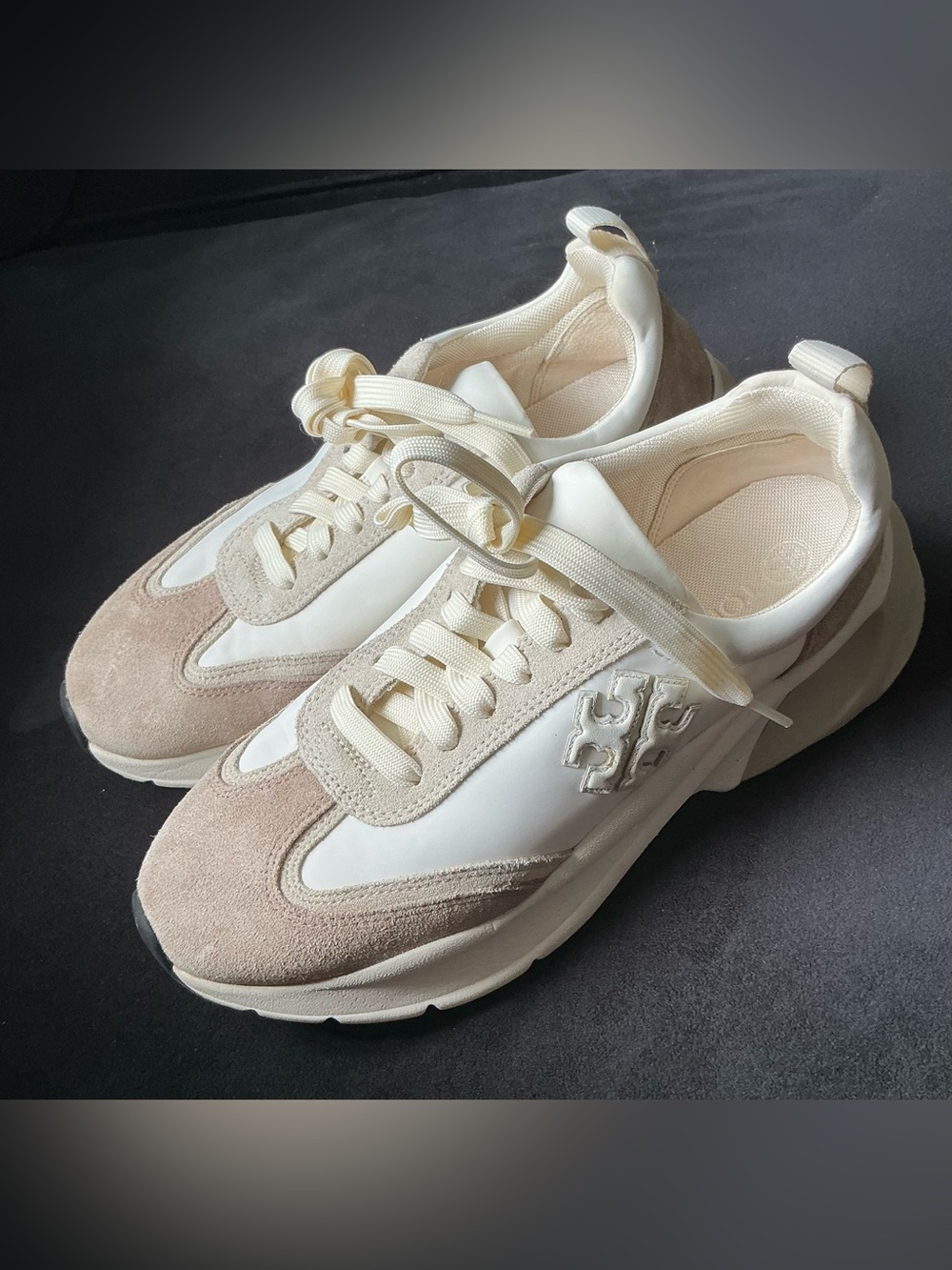 Tory Burch Cream & Beige Suede-Trim Sneakers